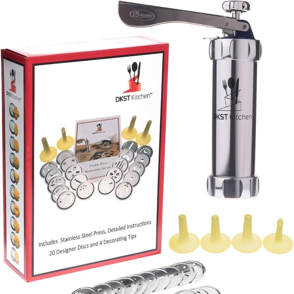 Cookie Press Kit Stainless Steel with 20 Discs and 4 Icing Tips
